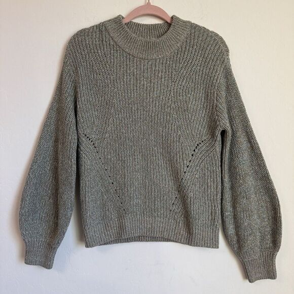 H&M Sweaters - H&M Green & Metallic Gold Tight Knit Balloon Sleeve Sweater Small Cozy Fall